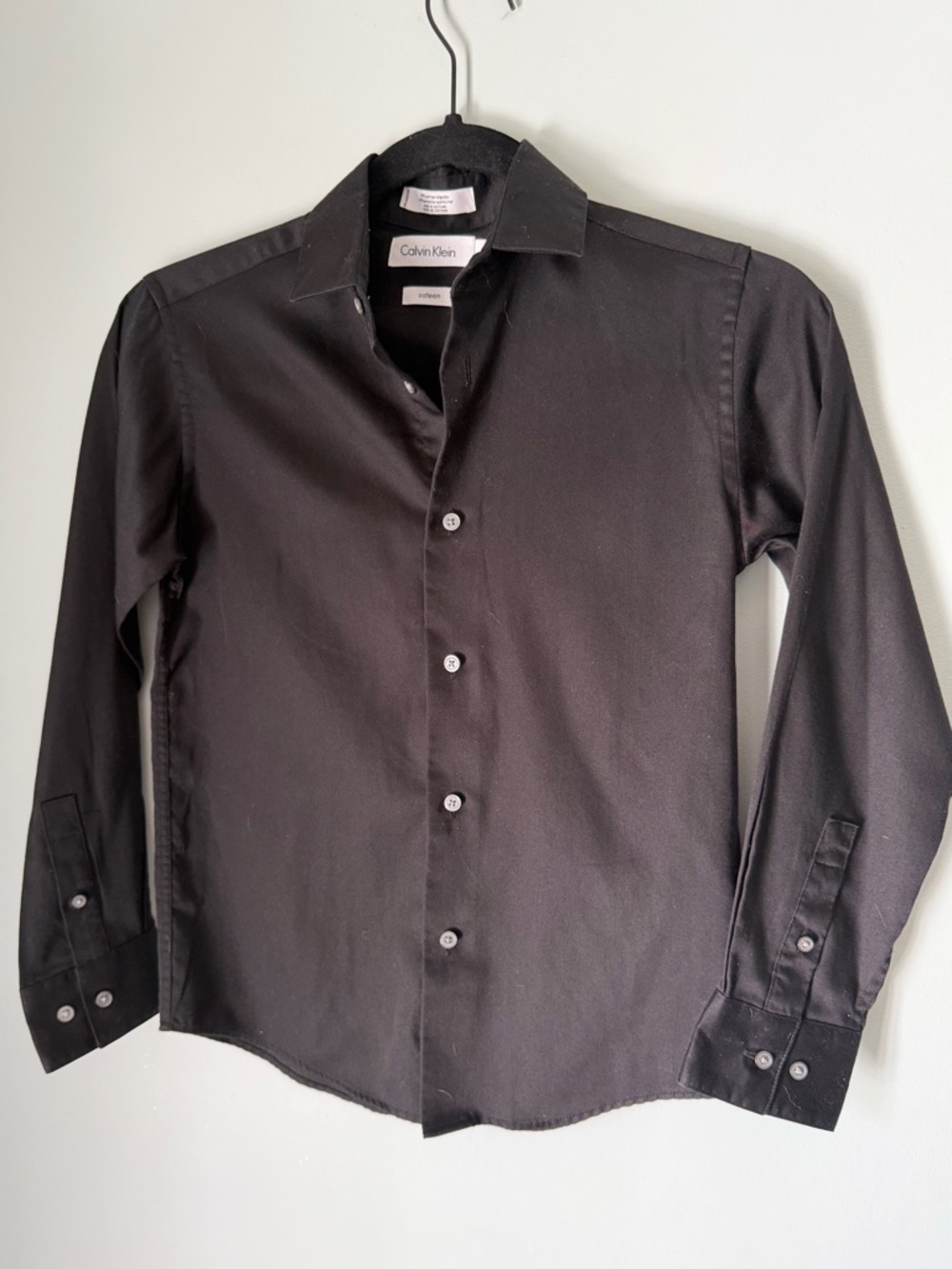 Calvin Klein Boys Dress Shirt Size 10 Black Button Down Formal Sateen Occasion